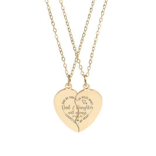 Dad & Daughter Heart Split Pendant Necklace Set | Engravable | 18K Gold & Stainless Steel