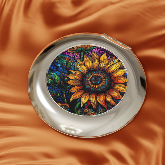 Sunflower Compact Travel Mirror - Vibrant Floral Design