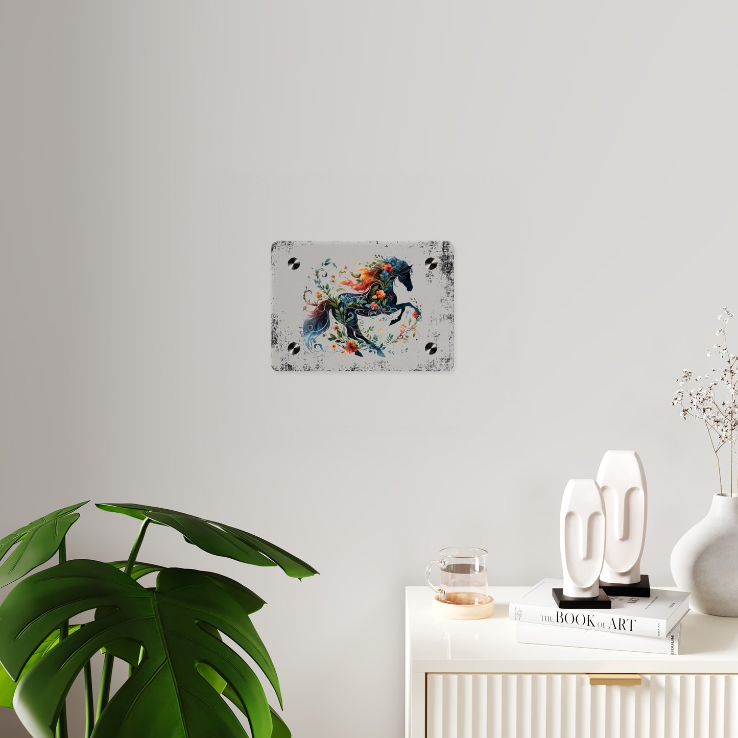 Vibrant Floral Horse Acrylic Wall Art Panel - Home Decor