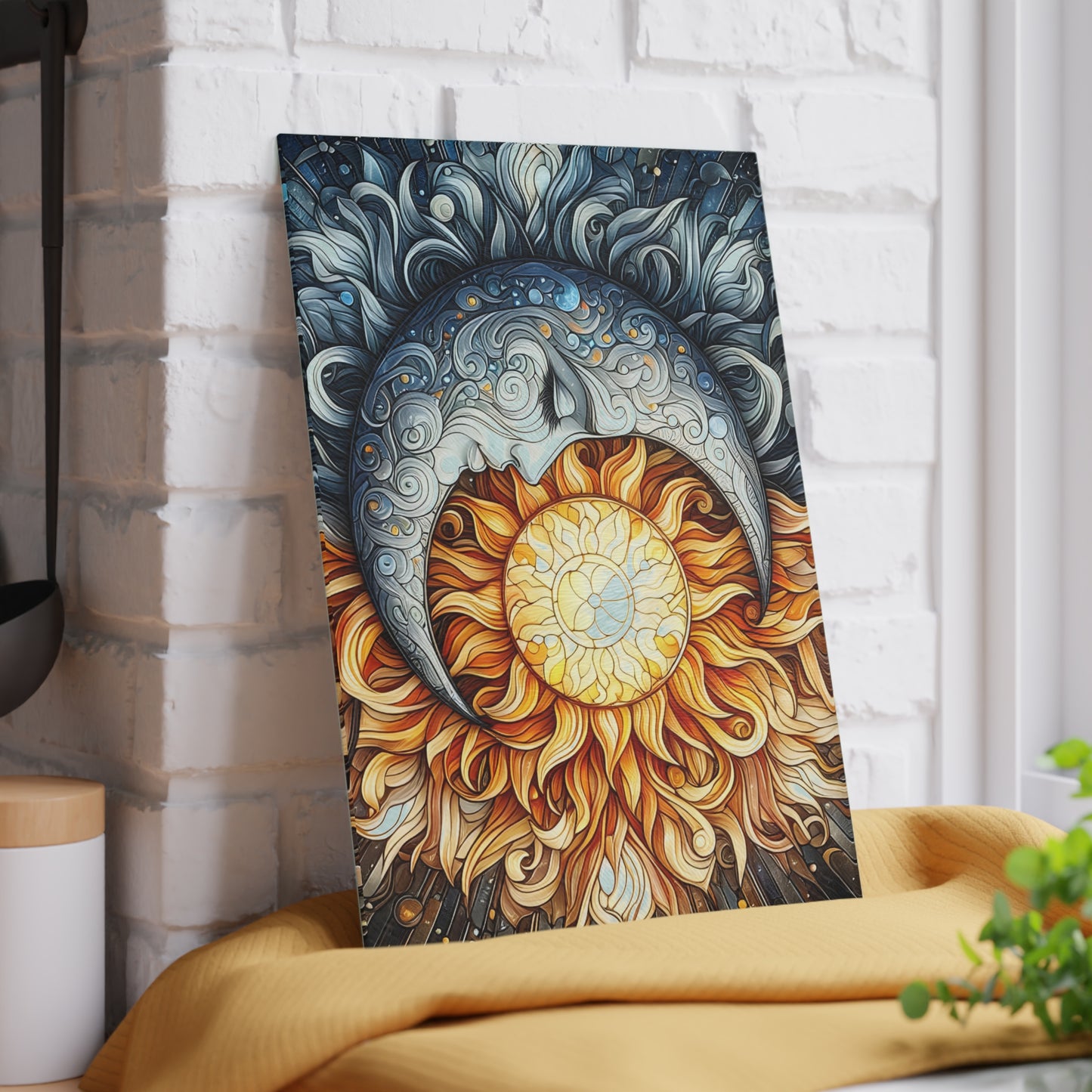 Sun and Moon Design Glass Cutting Board - Decorative Kitchen Art