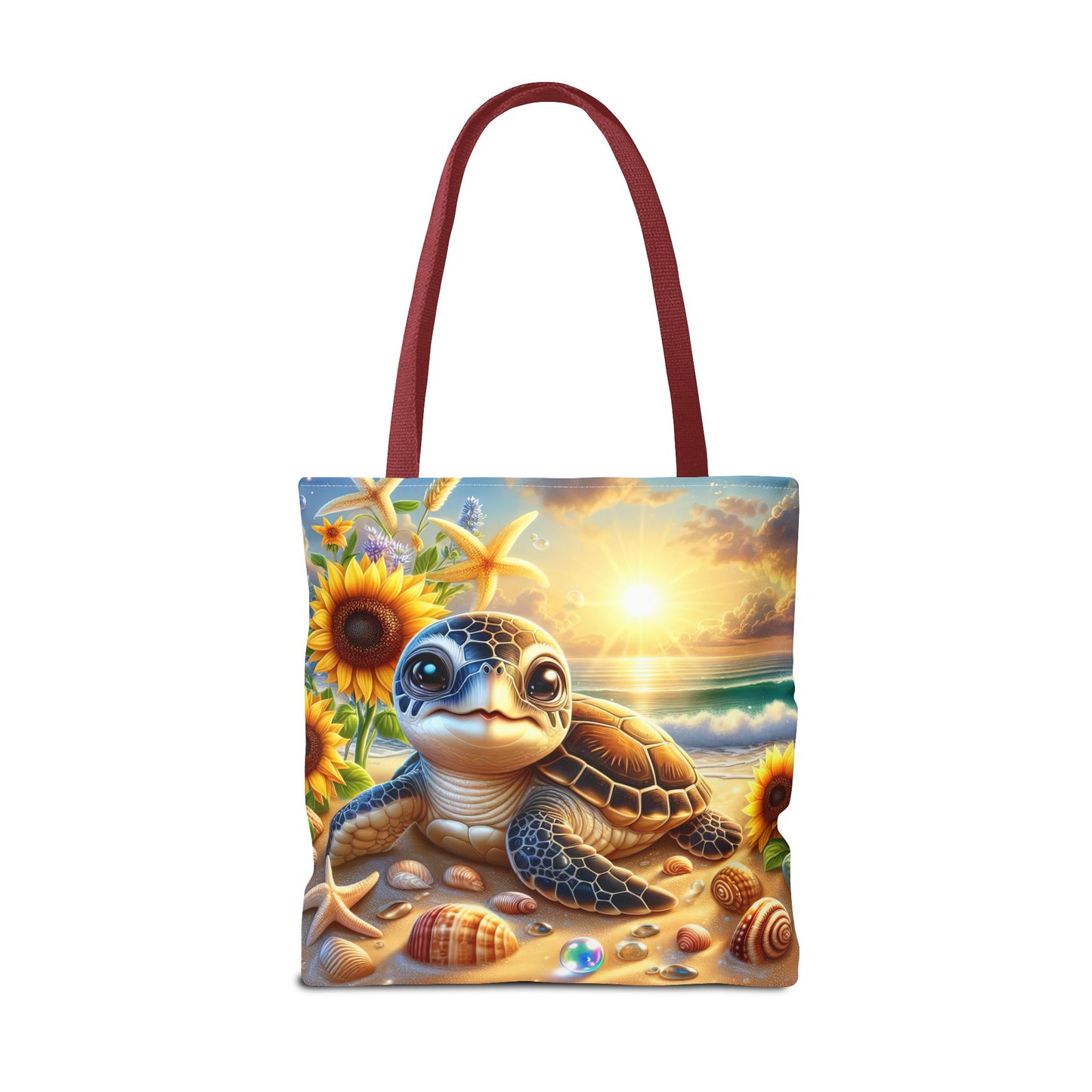 Beachy Turtle Tote Bag | Sea Life AOP Bag | Summer Accessories | Eco-Friendly Vacation Tote | Gift for Ocean Lovers