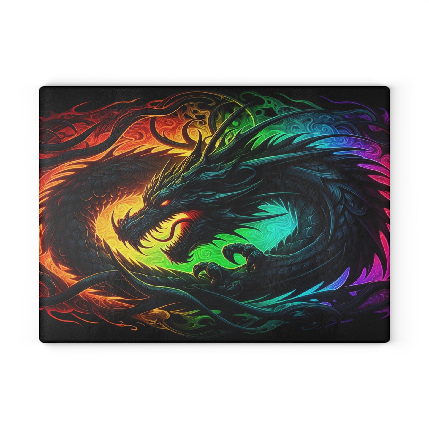 Vibrant Dragon Glass Cutting Board - Colorful Kitchen Art