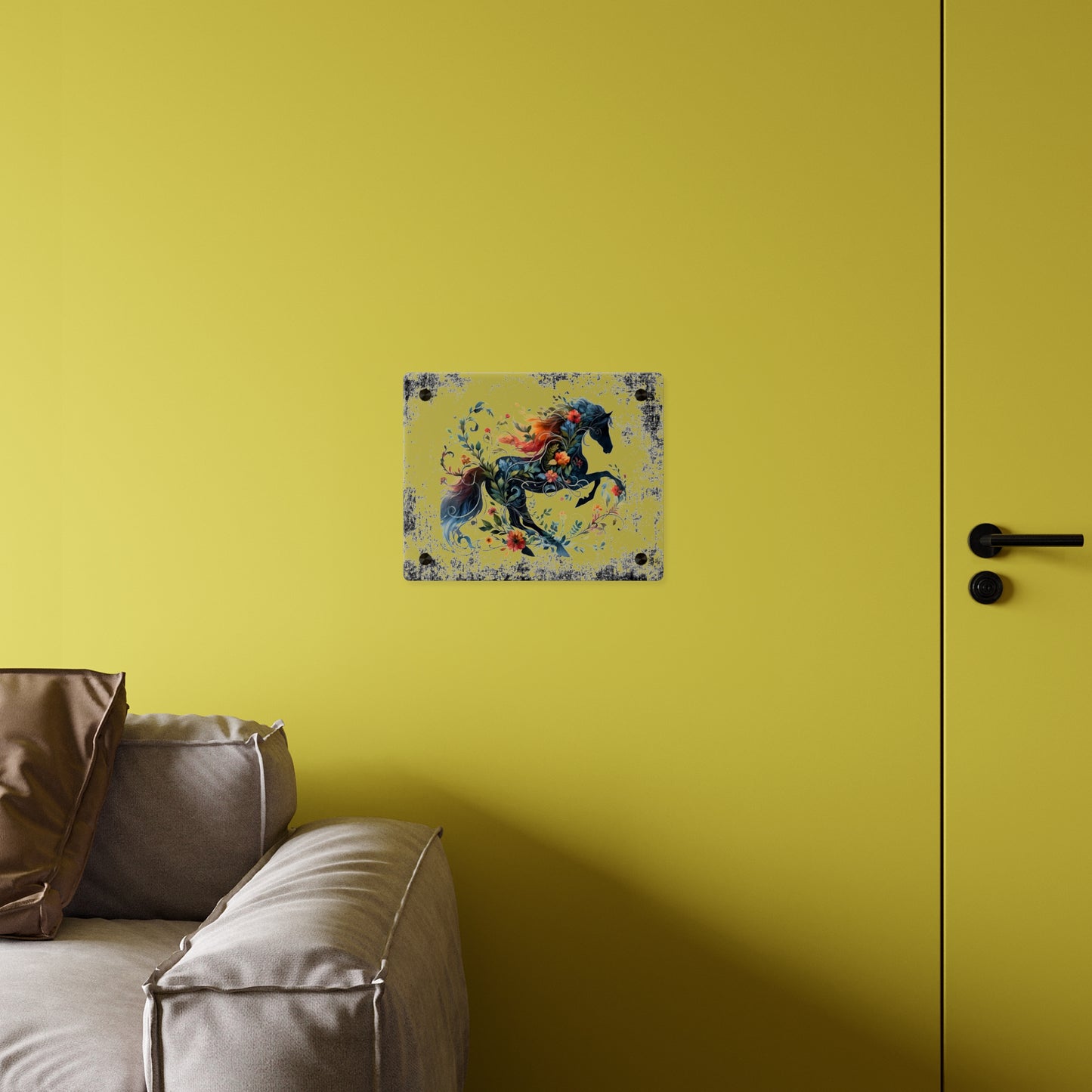 Vibrant Floral Horse Acrylic Wall Art Panel - Home Decor