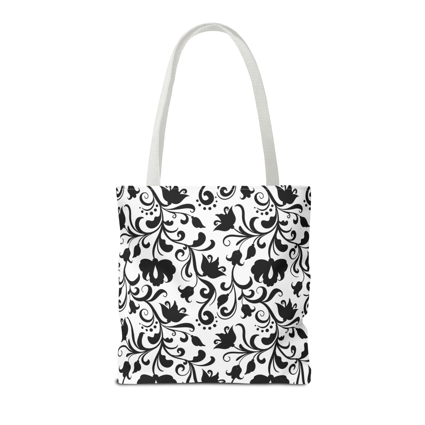 Black and White Floral Tote Bag - Stylish AOP Fashion Everyday Gift
