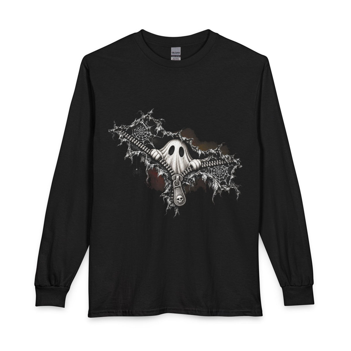 Gothic Ghost Peeping Through Zipper Long Sleeve T-Shirt