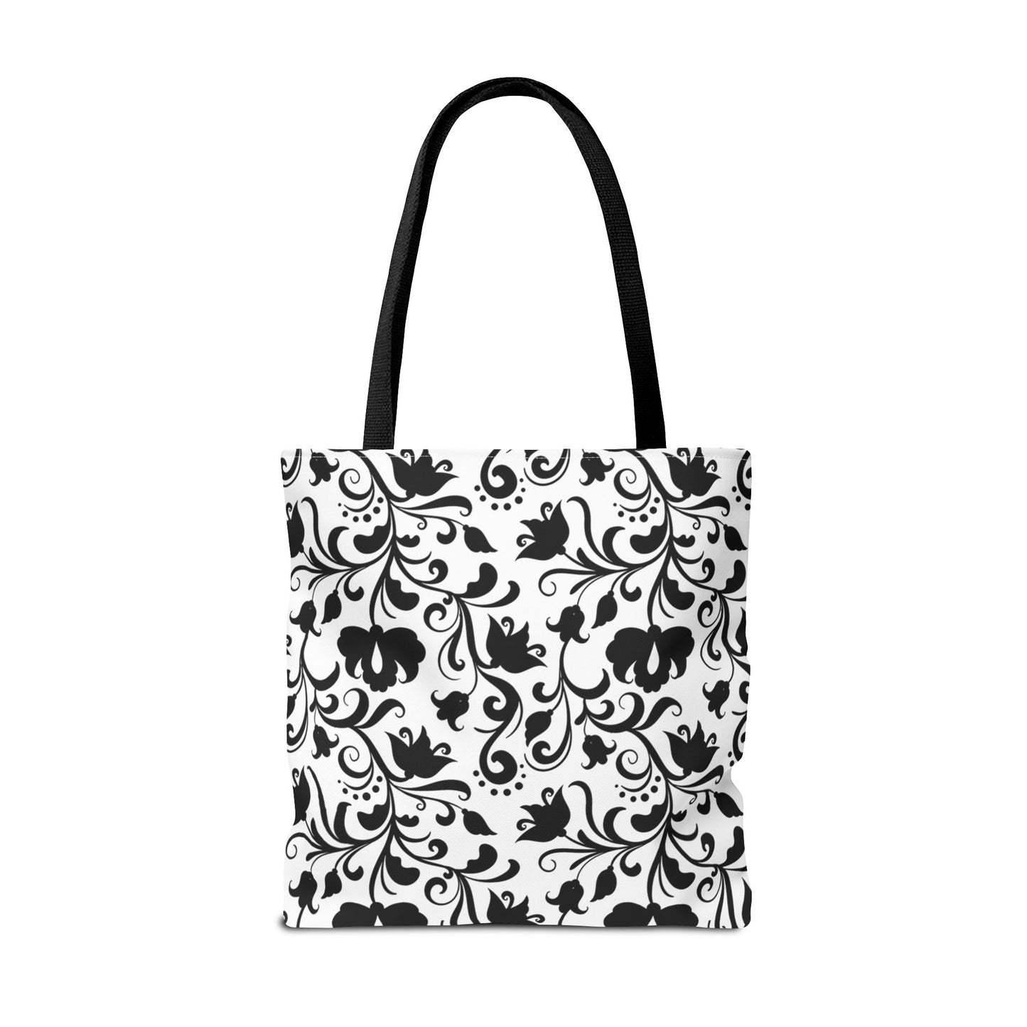 Black and White Floral Tote Bag - Stylish AOP Fashion Everyday Gift
