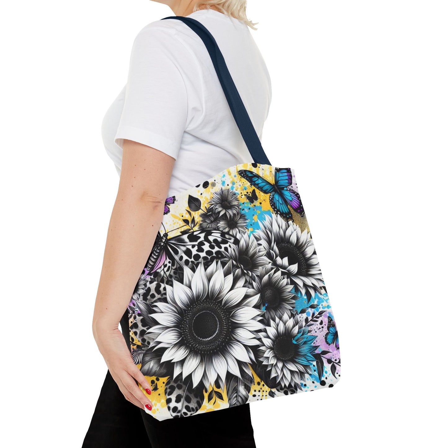 Sunflower & Butterflies Tote Bag — Color Splash Floral All-Over Print