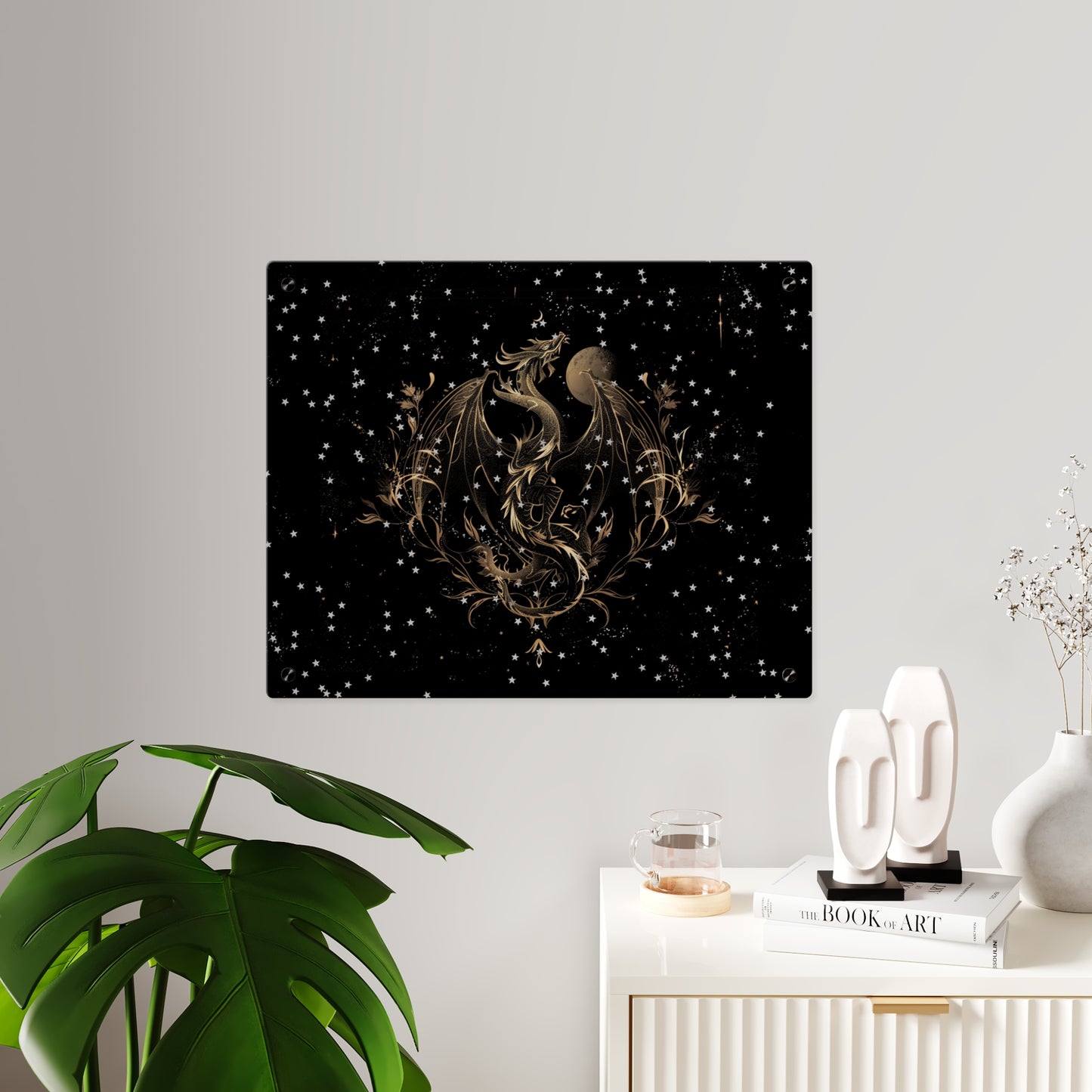 Sleek Dragon Acrylic Wall Art Panel - Celestial Decor for Fantasy Lovers