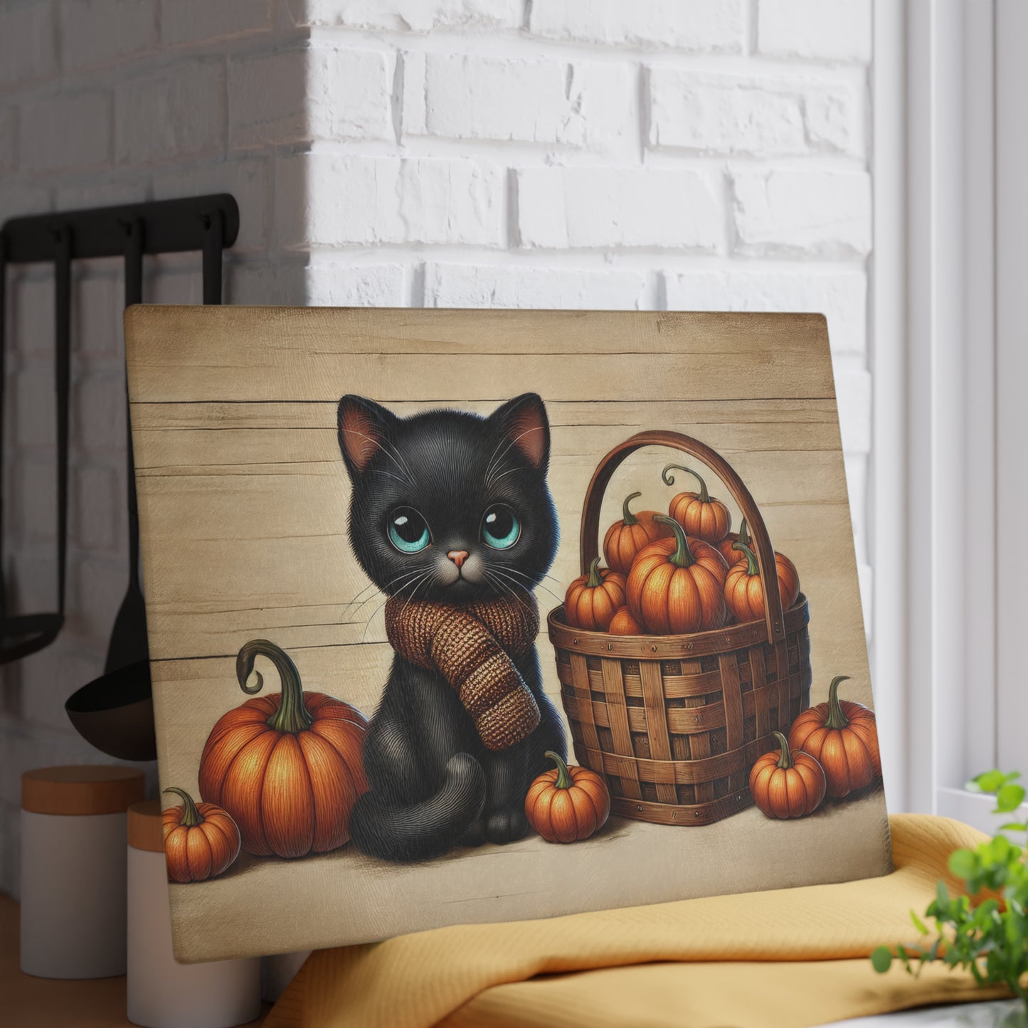 Cute Black Cat Pumpkin Glass Cutting Board - Perfect for Fall Cooking & Home Decor