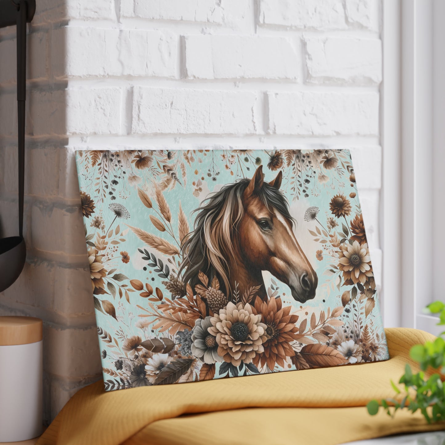 Equestrian Floral Glass Cutting Board - Perfect for Horse Lovers and Kitchen Decor