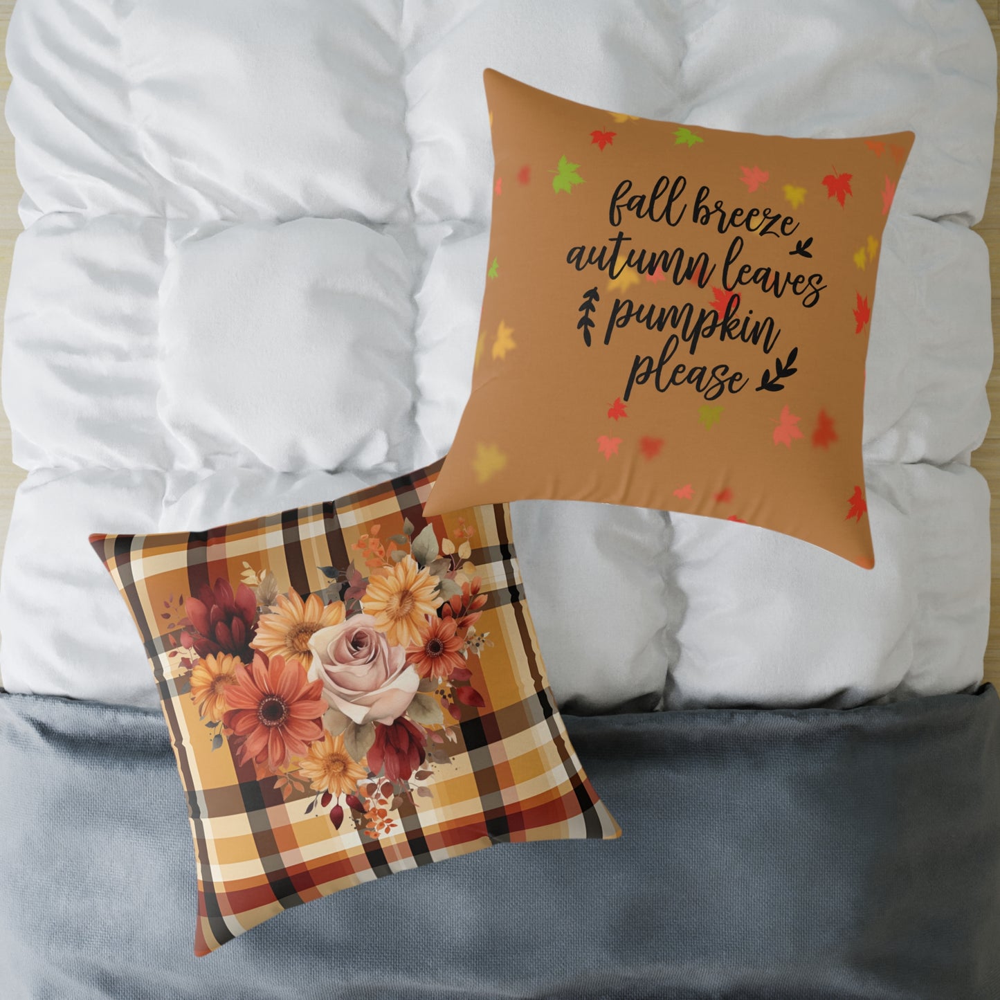Fall Theme Square Poly Canvas Pillow, Beautiful Two-Sided Fall and Fall Quote Decor for Home or Office, Stylish Accent for Any Room