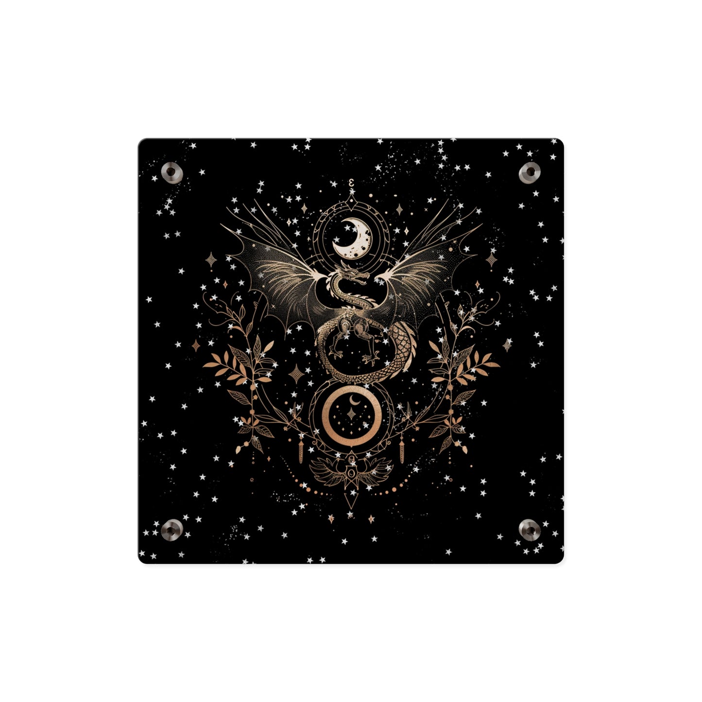 Celestial Acrylic Wall Art Panel - Mystical Dragon with Moon and Stars Decor