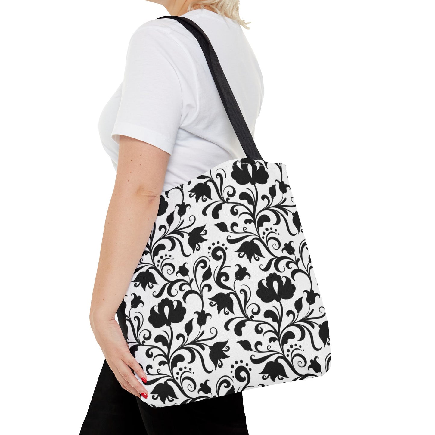 Black and White Floral Tote Bag - Stylish AOP Fashion Everyday Gift