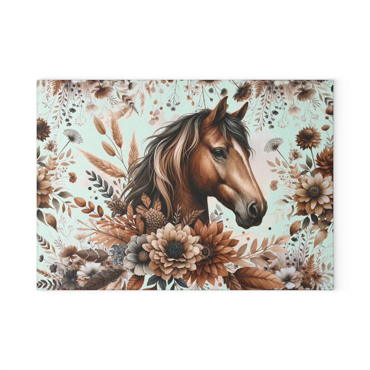 Equestrian Floral Glass Cutting Board - Perfect for Horse Lovers and Kitchen Decor
