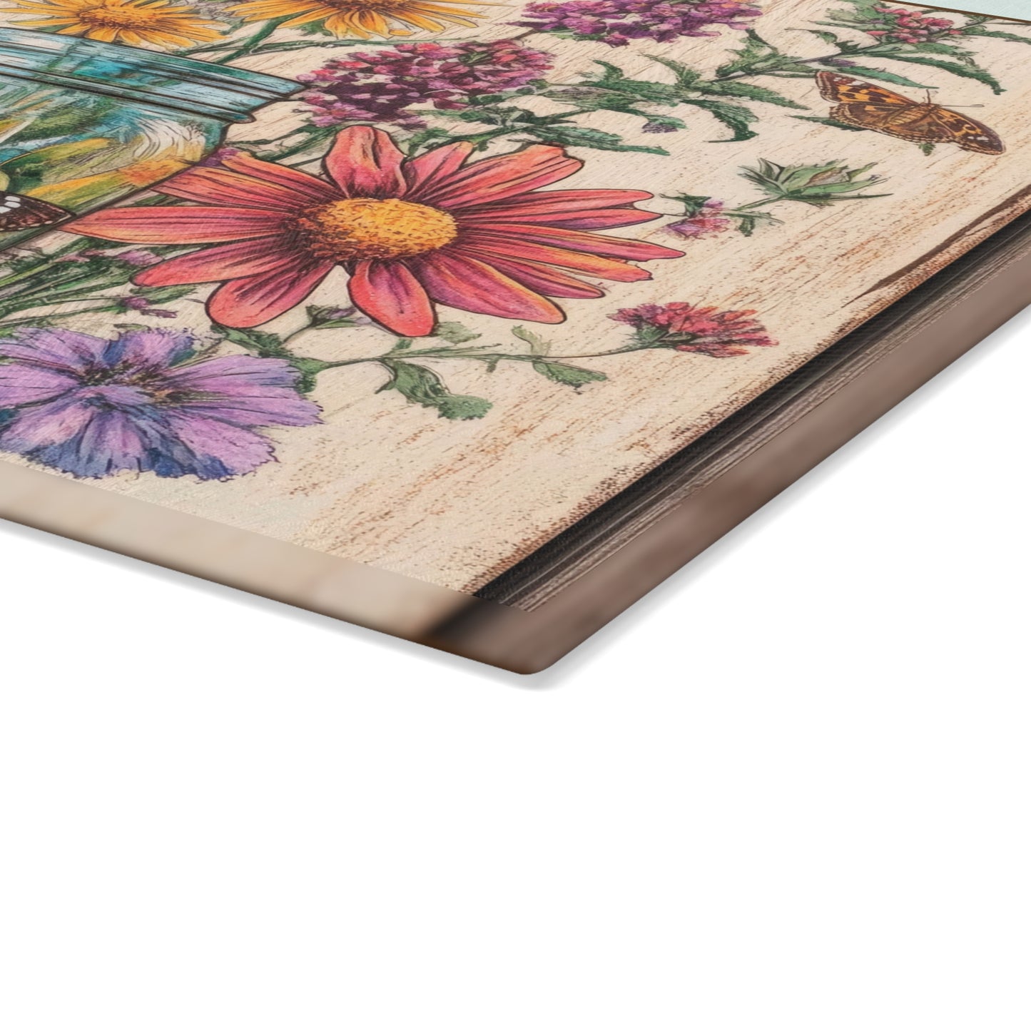Floral Butterfly Glass Cutting Board - Rustic Kitchen Decor