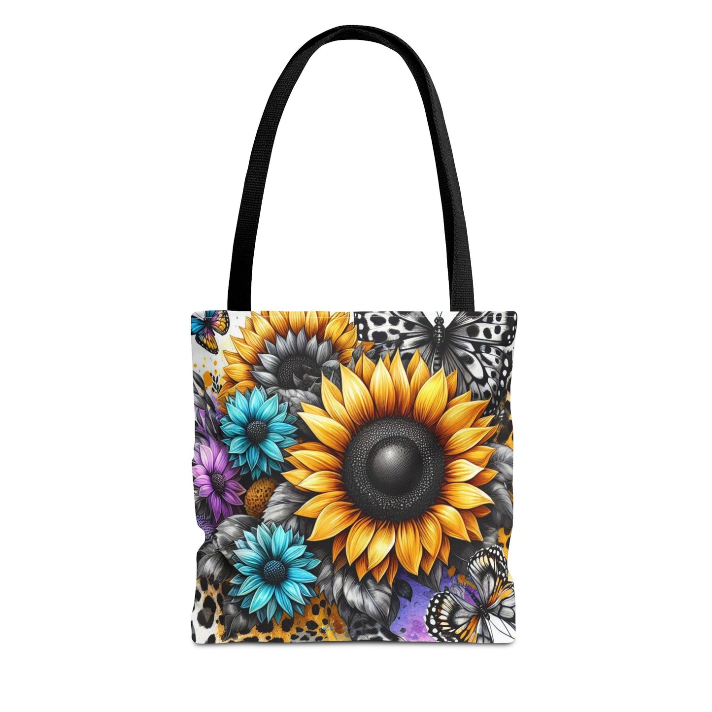 Sunflower & Butterfly Tote Bag — Colorful Floral All-Over Print