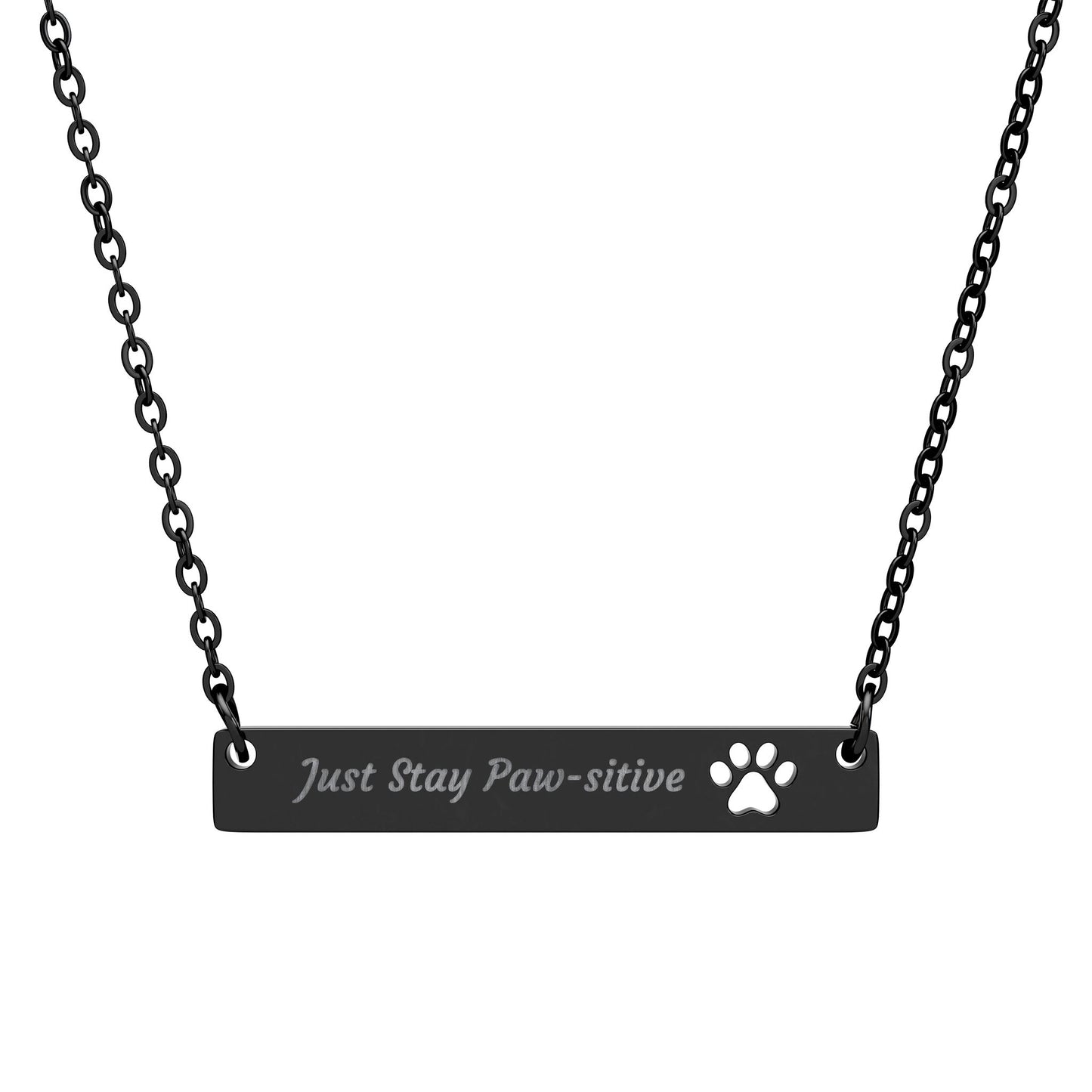 Just Stay Paw-sitive Necklace - Paw Cutout Bar Pendant for Pet Lovers