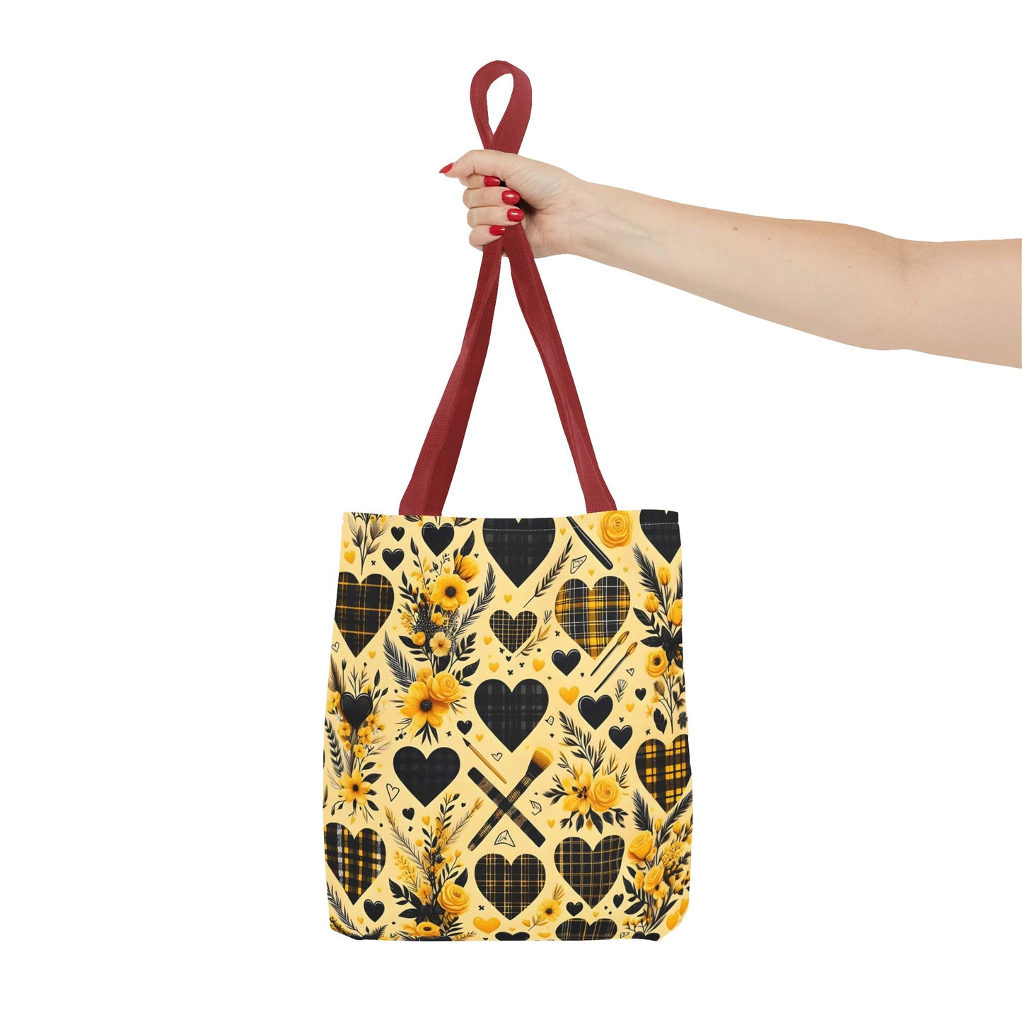 Plaid Floral With Hearts Love Tote Bag(AOP)