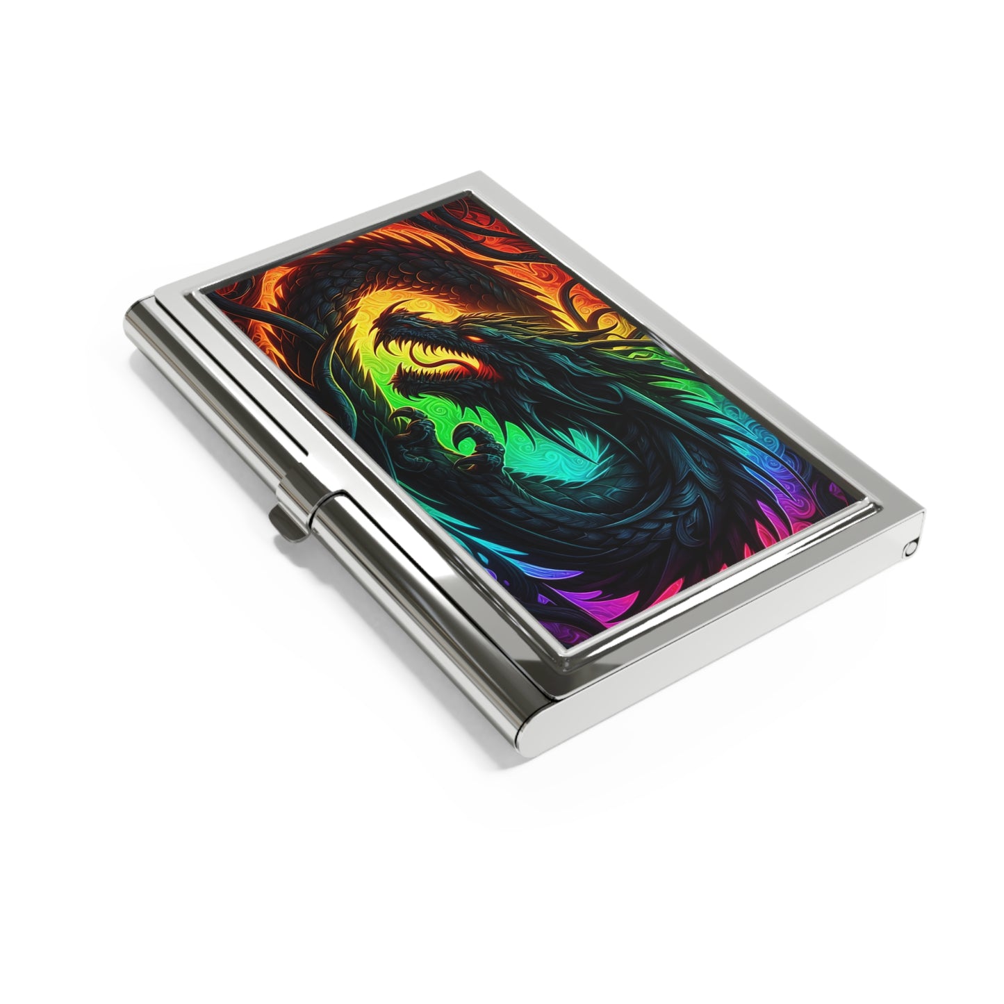 Dragon Business Card Holder – Rainbow Neon Dragon Metal Card Case