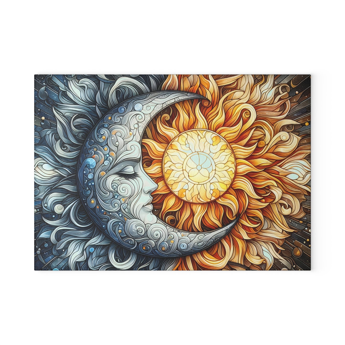 Sun and Moon Design Glass Cutting Board - Decorative Kitchen Art