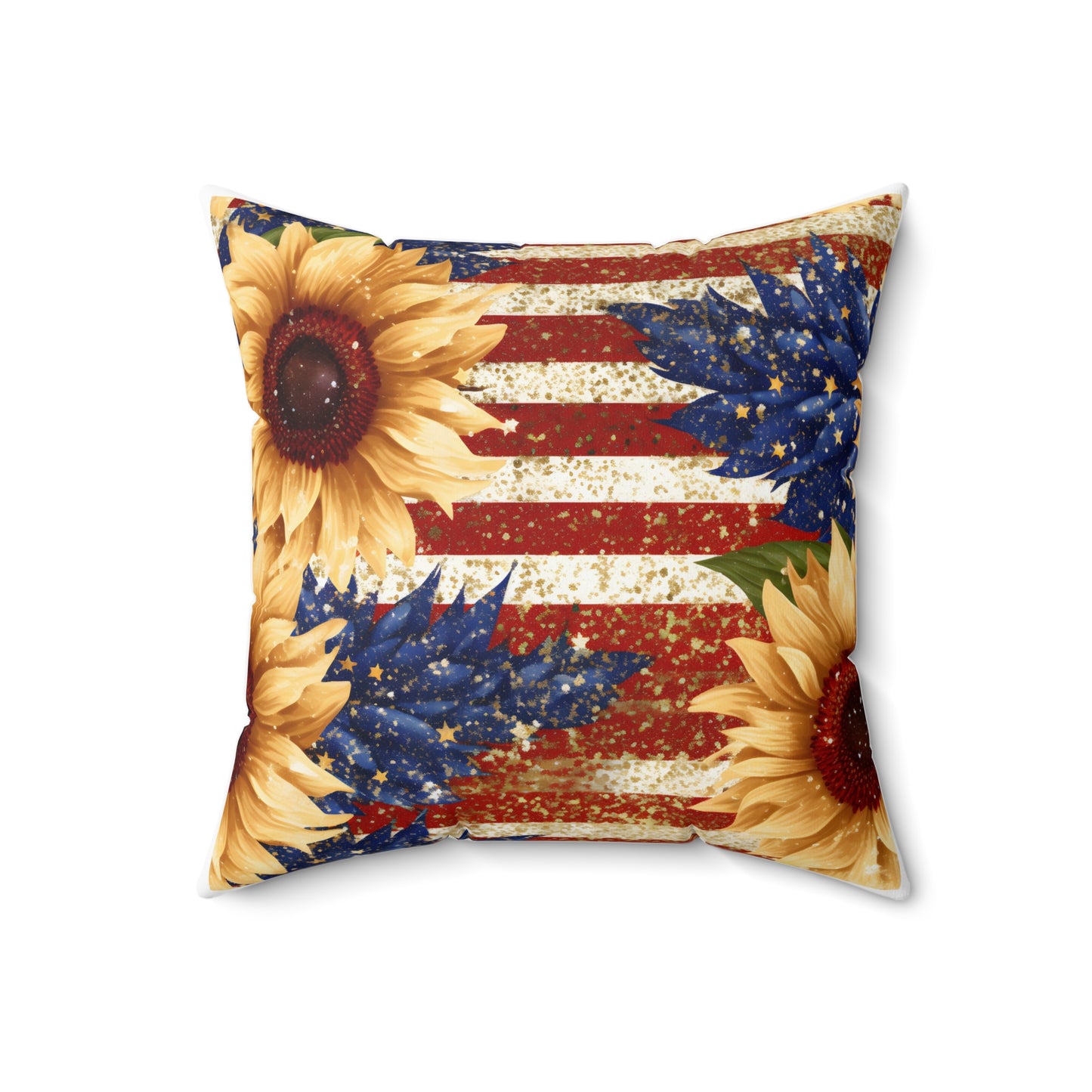 Patriotic With Sunflowers Holiday Spun Polyester Square Pillow, Festive Decor for Home or Office, Accent for Any Room