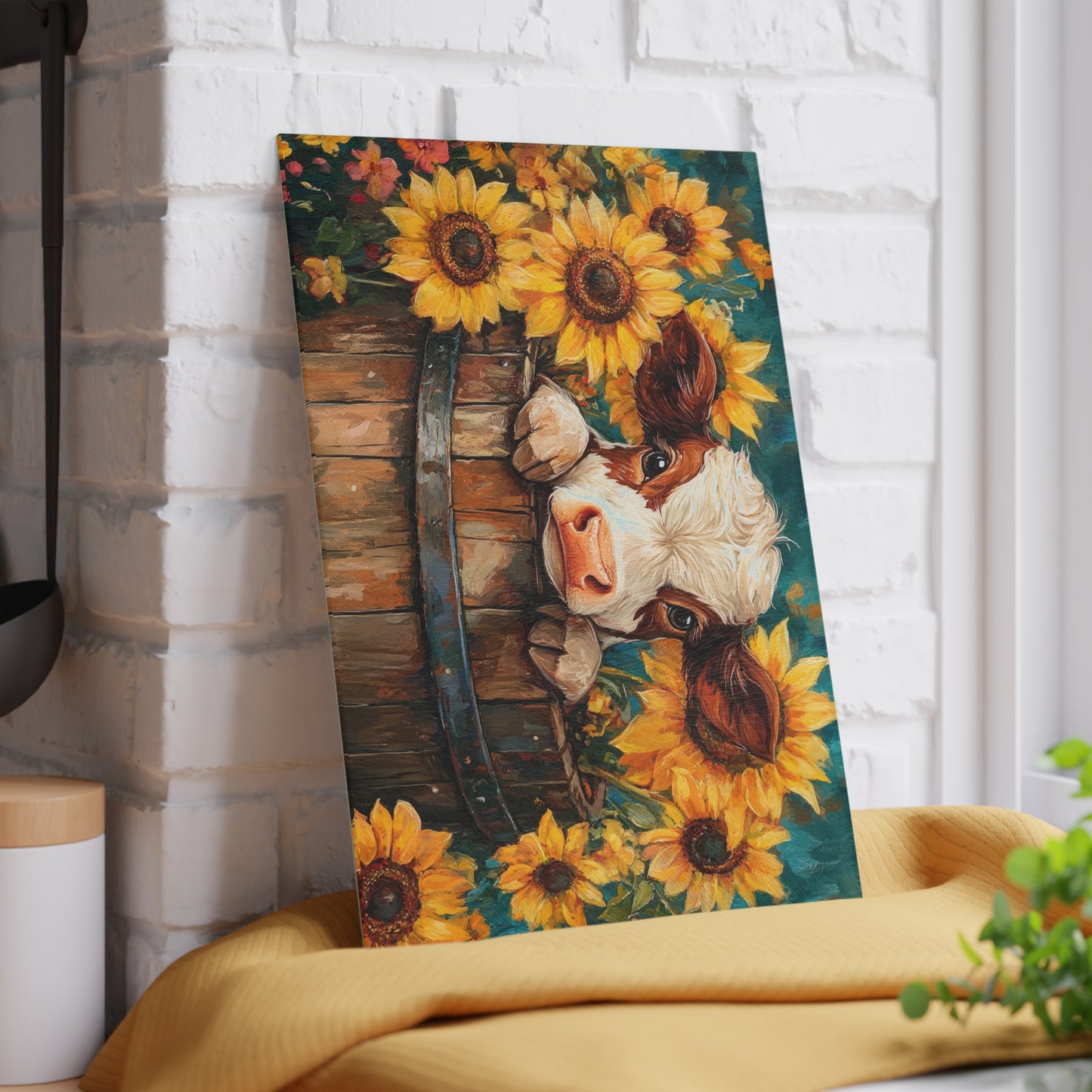 Sunflower Cow Glass Cutting Board