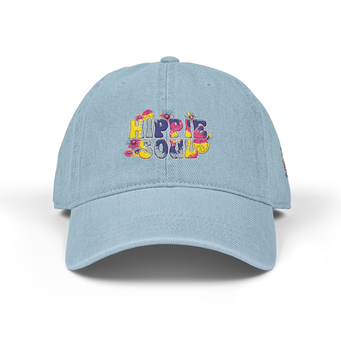 Embroidered Denim Hat - 'Hippie Soul' Adjustable Cap