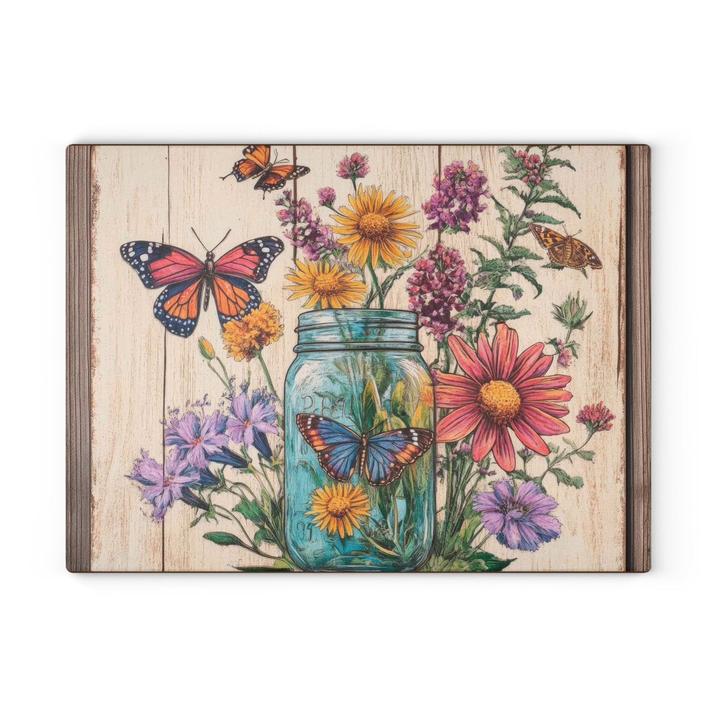 Floral Butterfly Glass Cutting Board - Rustic Kitchen Decor