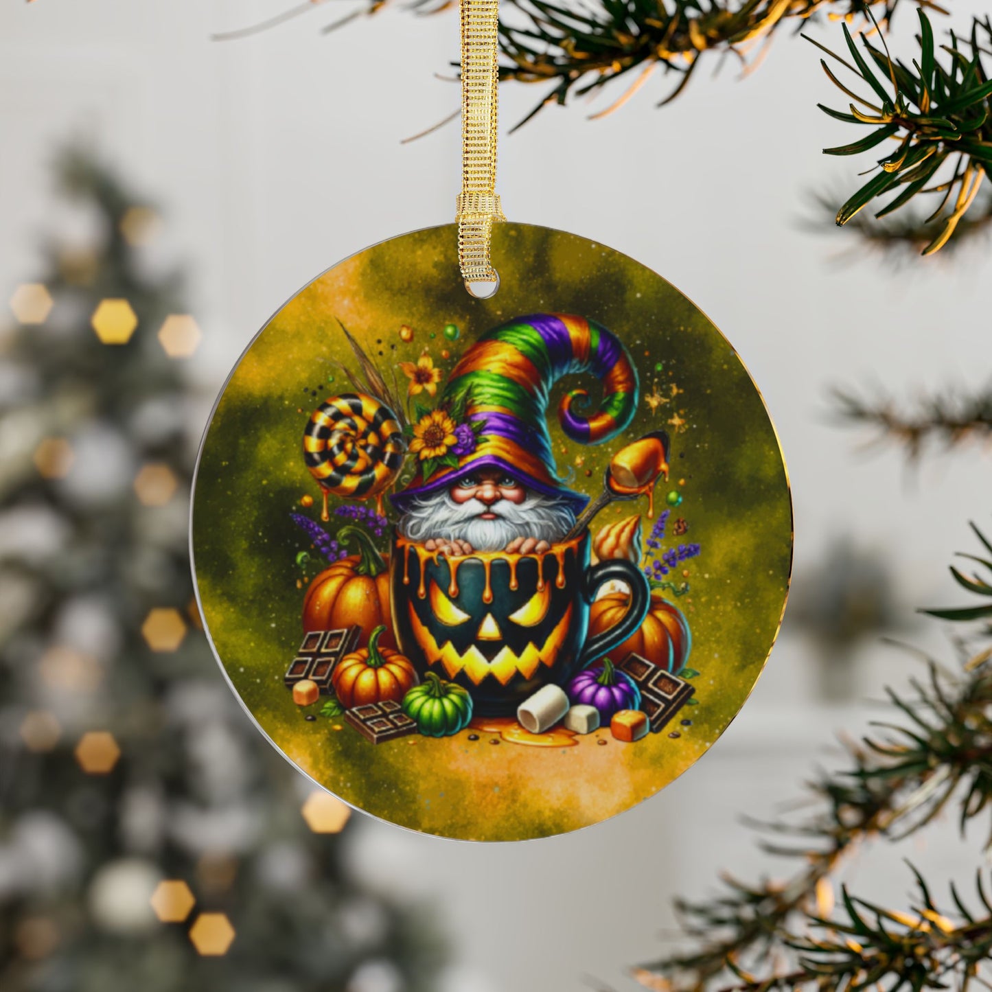 Festive Halloween Gnome Acrylic Hanging Ornament - Whimsical Home Decor - Holiday Ornaments