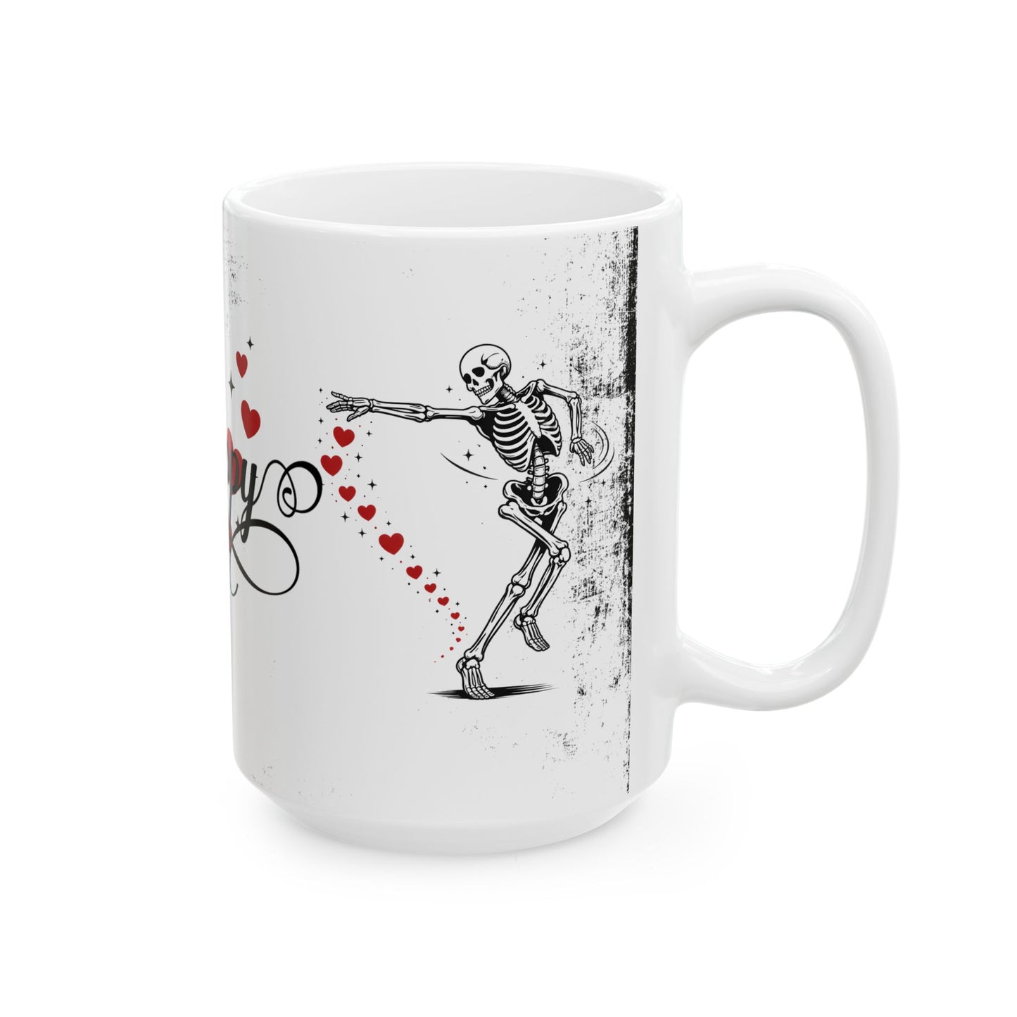 Mug — “So Happy Together” Romantic Skeleton Ceramic Coffee Mug with Hearts (11oz & 15oz)