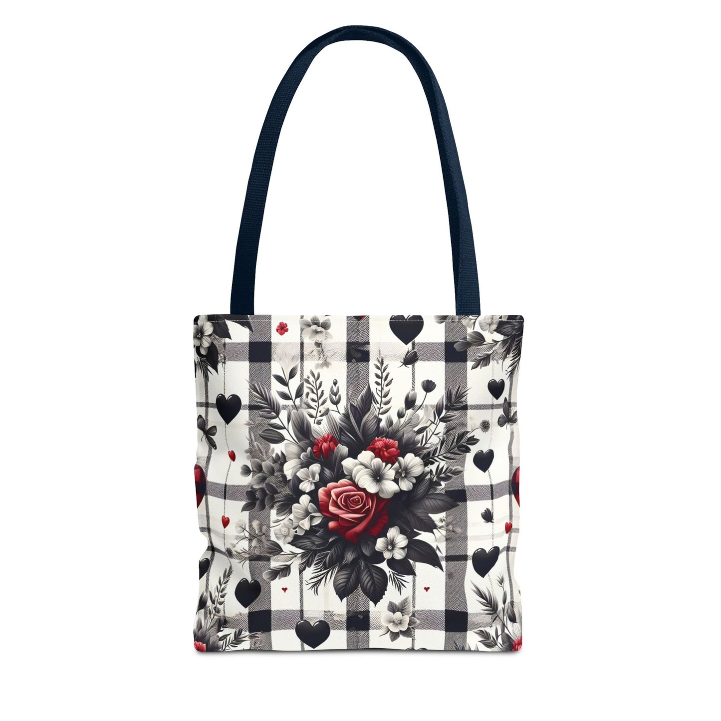 Stylish Valentine Plaid Flower Heart Tote Bag