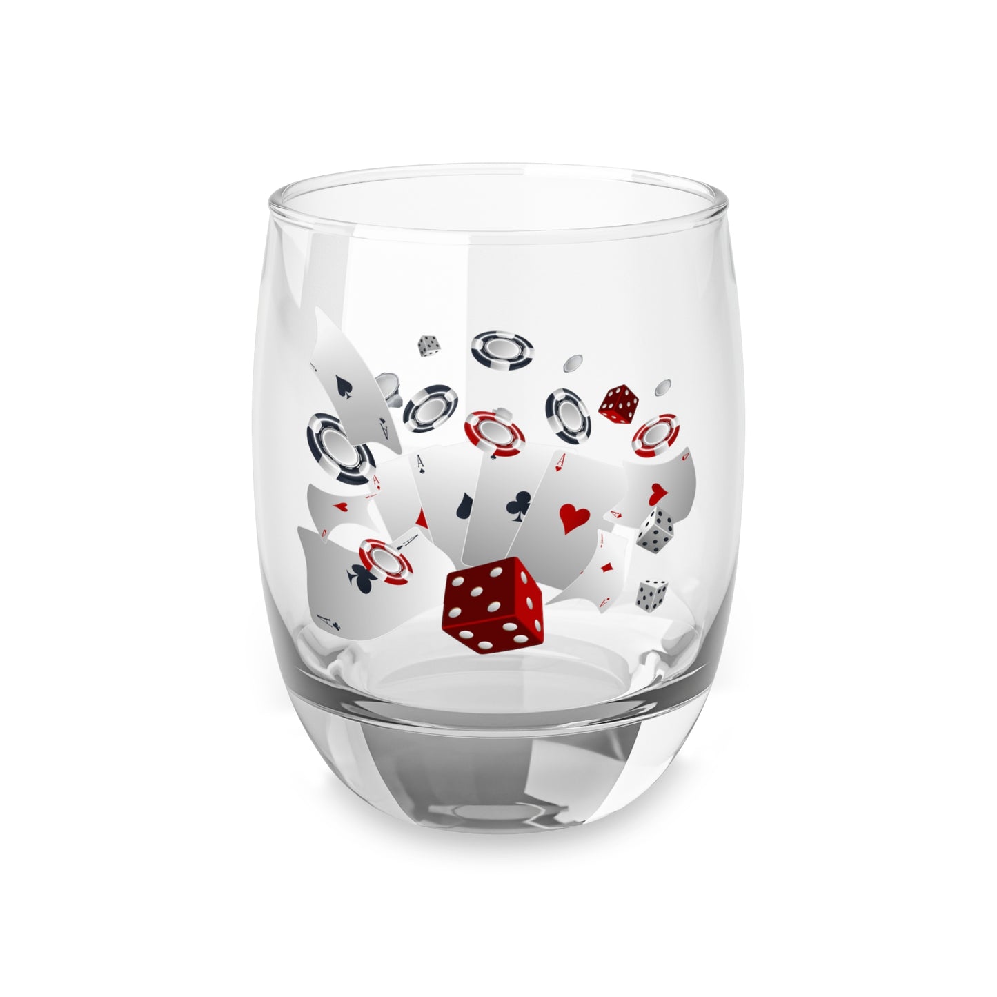 Casino Night Whiskey Glass 6oz — Poker Cards, Dice & Chips