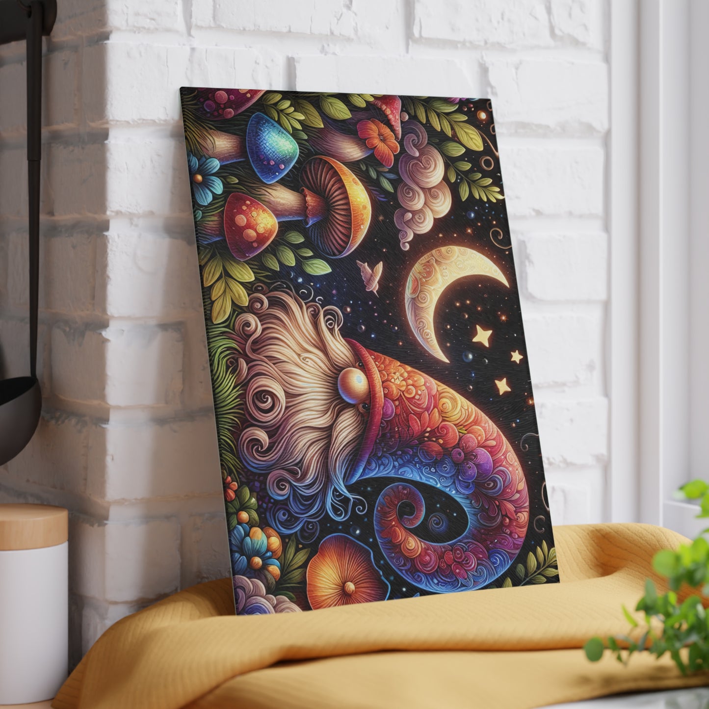 Whimsical Gnome Glass Cutting Board - Colorful Kitchen Decor