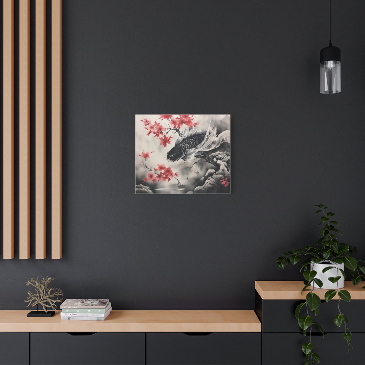 Koi Fish Artwork Canvas Wall Art Print - Elegant Decorative Wall Art with Cherry Blossoms