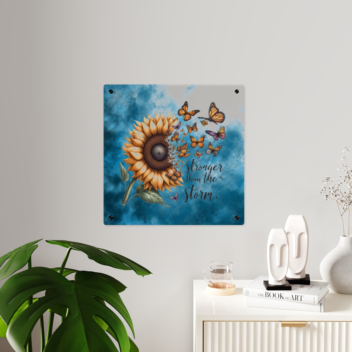 Inspirational Sunflower Acrylic Wall Art Panel - "Stronger Than The Storm"