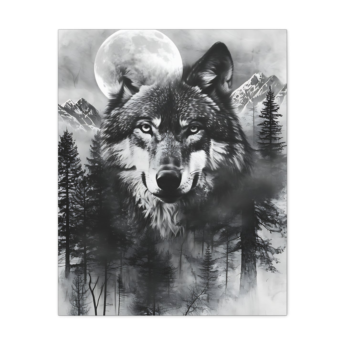 Majestic Wolf Canvas Wall Art - Black and White Wilderness Decor