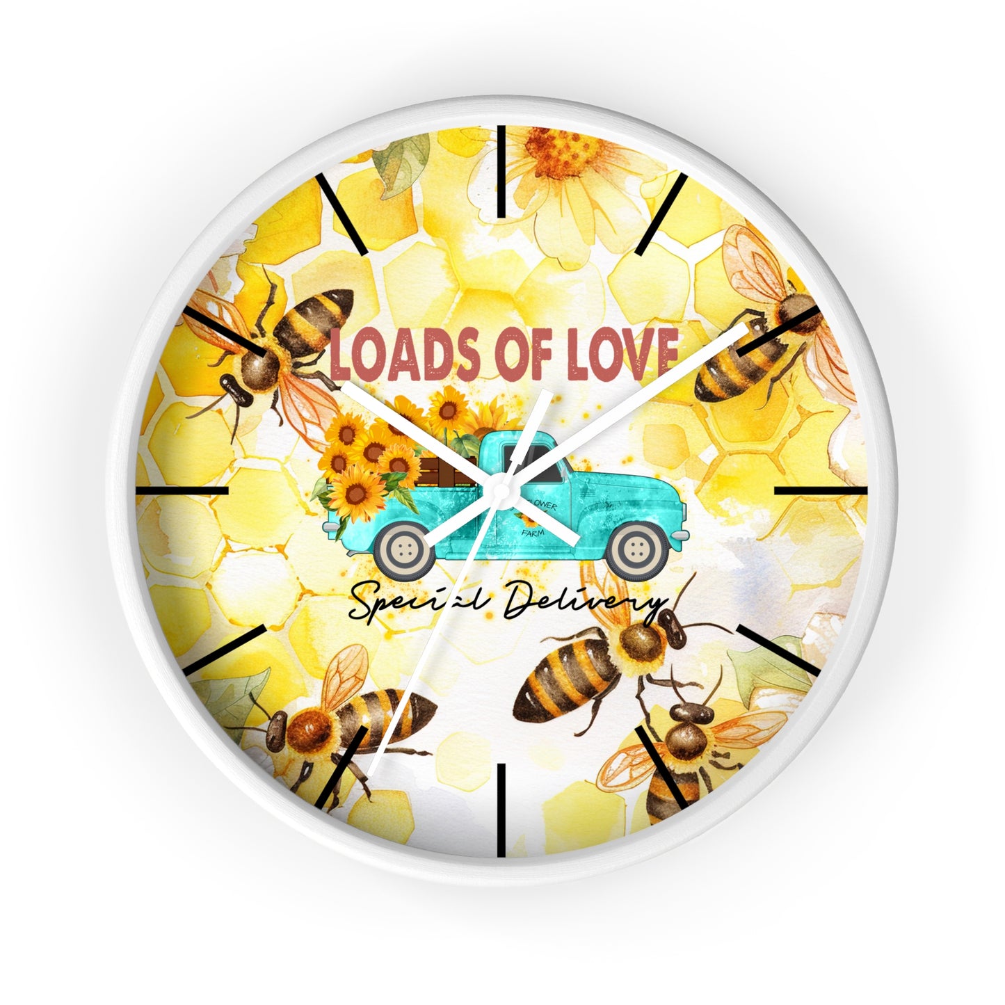 Sunflower Truck Honey Bees Wall Clock - Farmhouse Country Decor