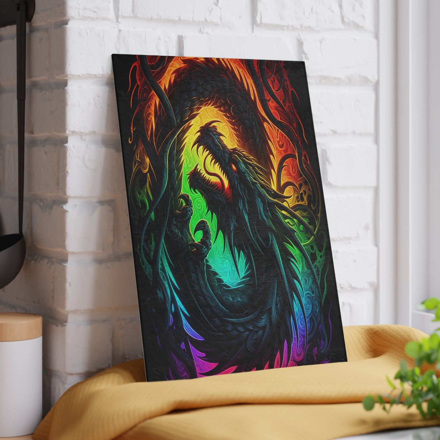Vibrant Dragon Glass Cutting Board - Colorful Kitchen Art