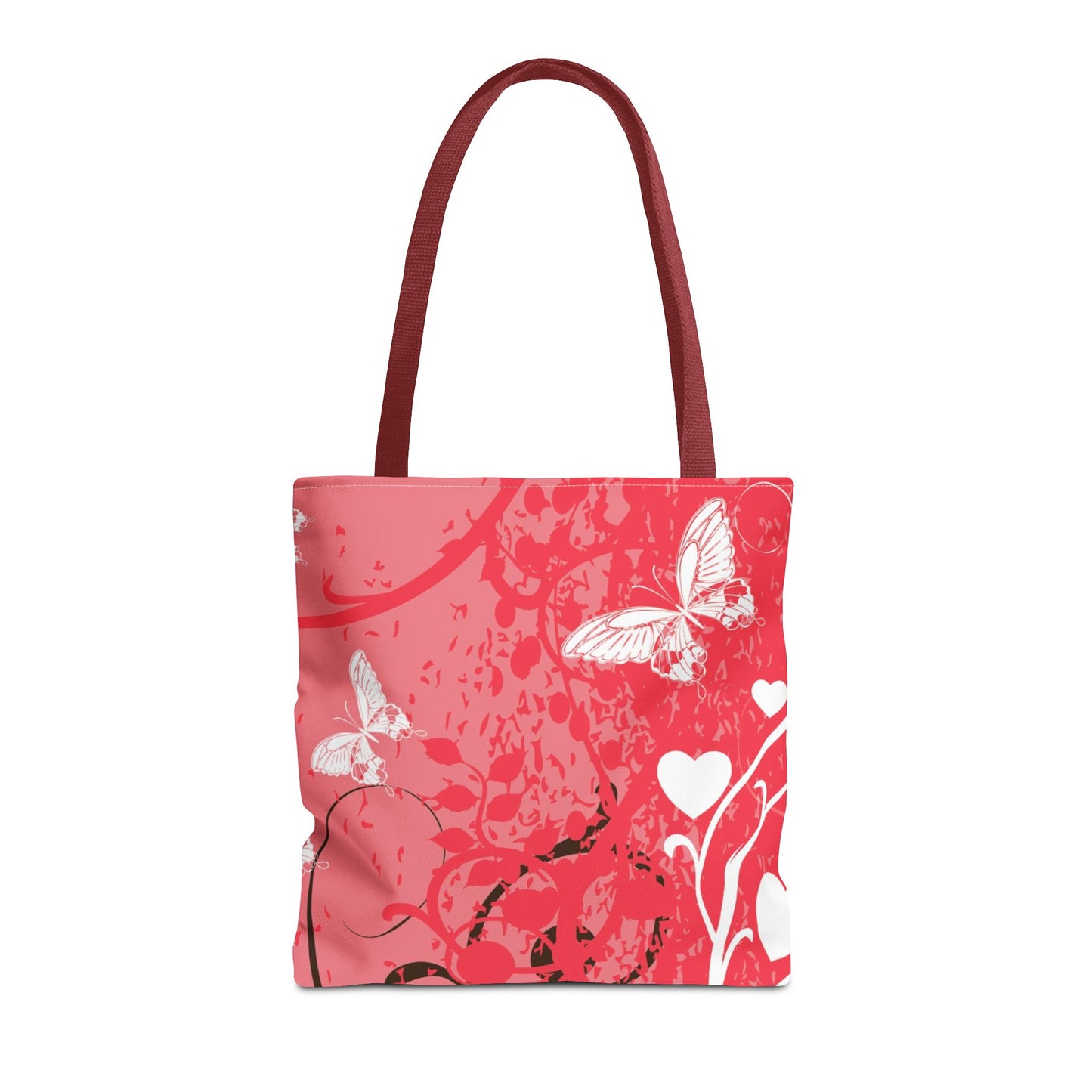 Pink Butterfly Heart Floral Abstract Fashionable Tote Bag (AOP), Stylish, Gift Idea for Birthdays, Holidays, Any Occasion for Anyone