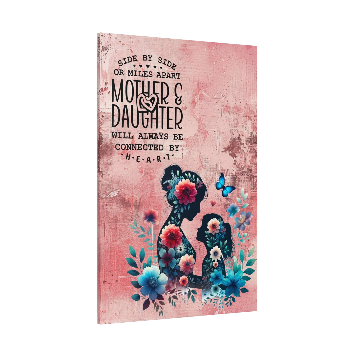 Mother-Daughter Love With Floral And Butterfly Canvas Wall Art Print