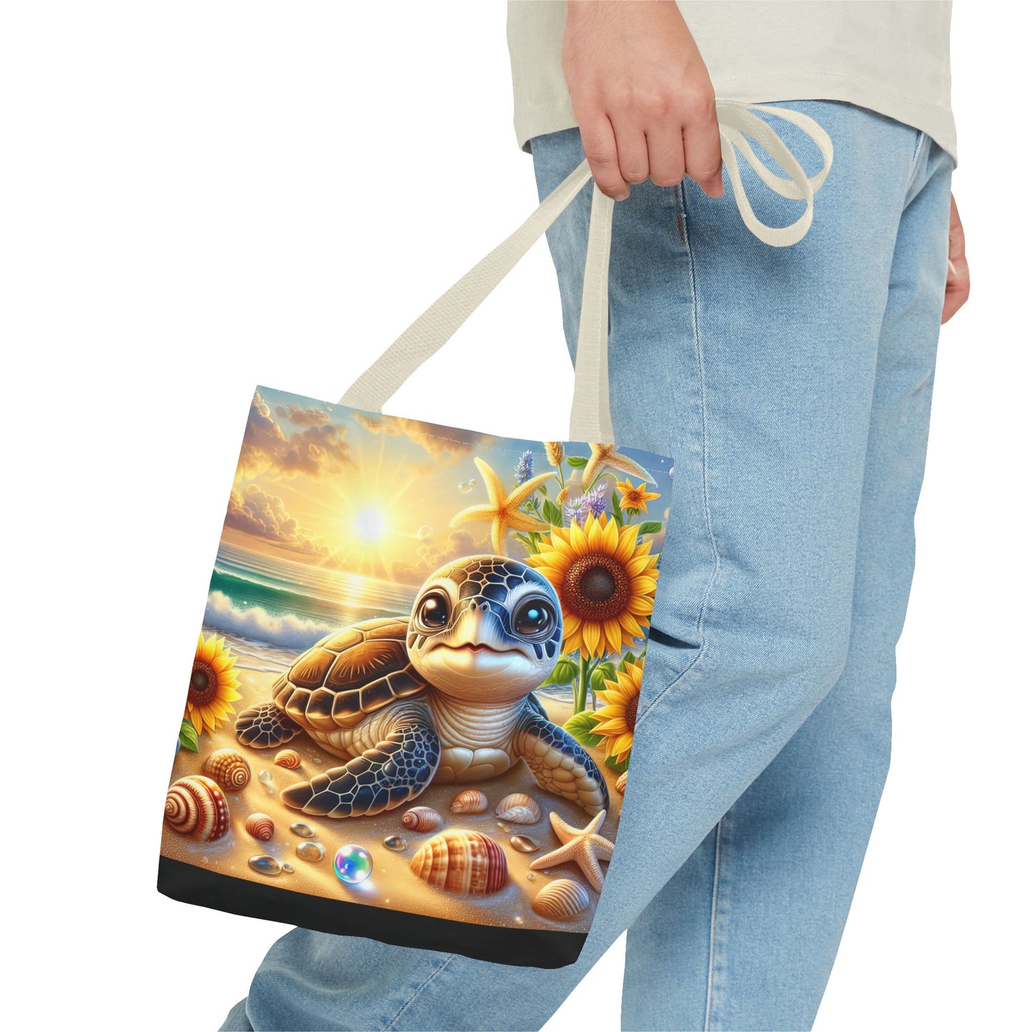 Beachy Turtle Tote Bag | Sea Life AOP Bag | Summer Accessories | Eco-Friendly Vacation Tote | Gift for Ocean Lovers