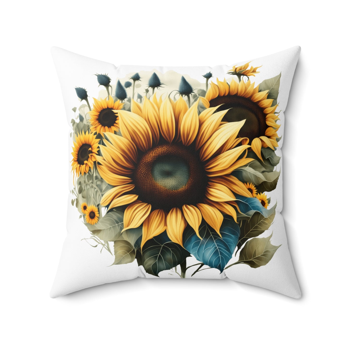 Floral Spun Polyester Square Pillow, Beautiful Sunflowers Decor Pillow for Any Room, Sunflower Accent for Home or Office, For Anyone