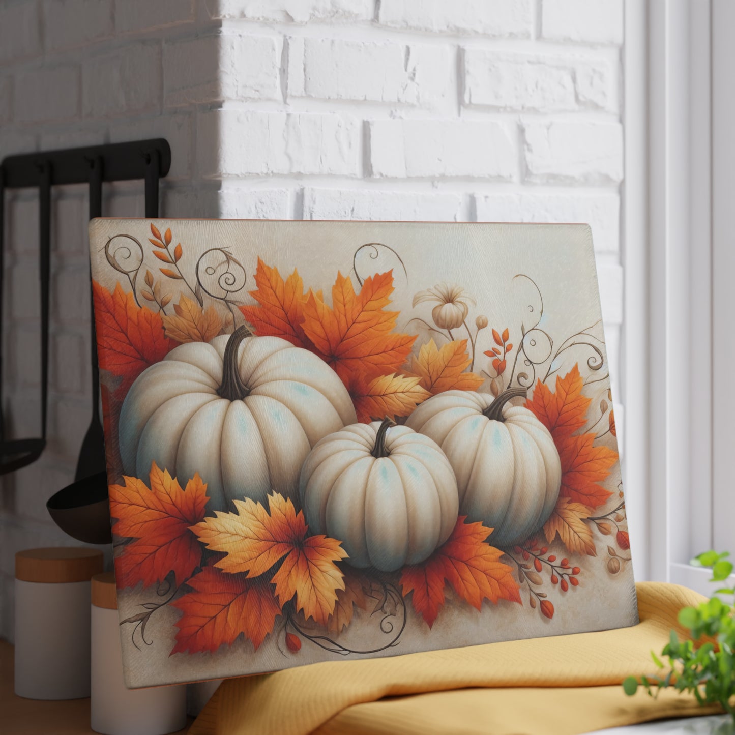 Autumn Pumpkin Glass Cutting Board