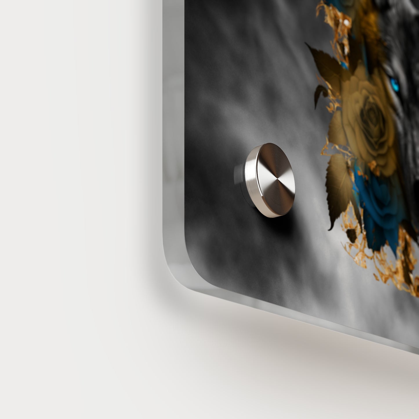 Lively Wolf Acrylic Wall Art Panel - Blue Roses Decor