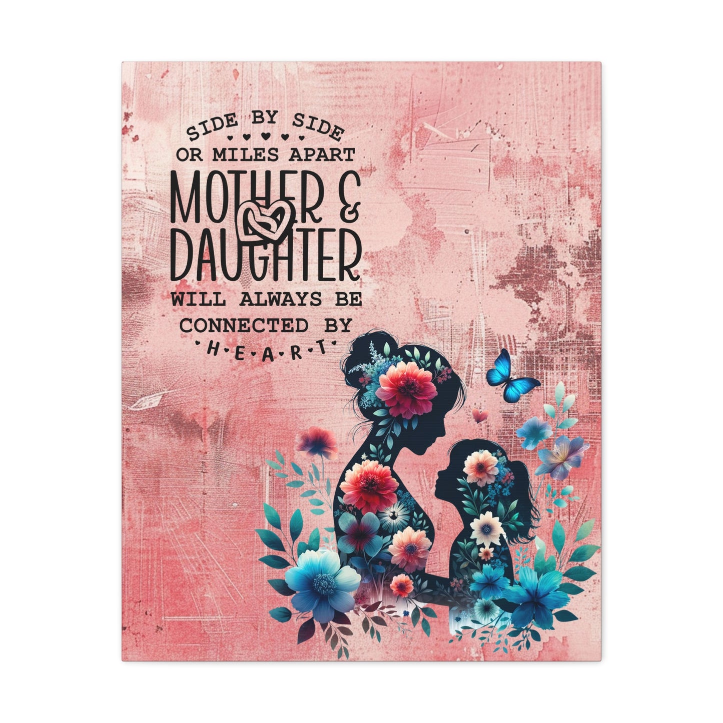 Mother-Daughter Love With Floral And Butterfly Canvas Wall Art Print