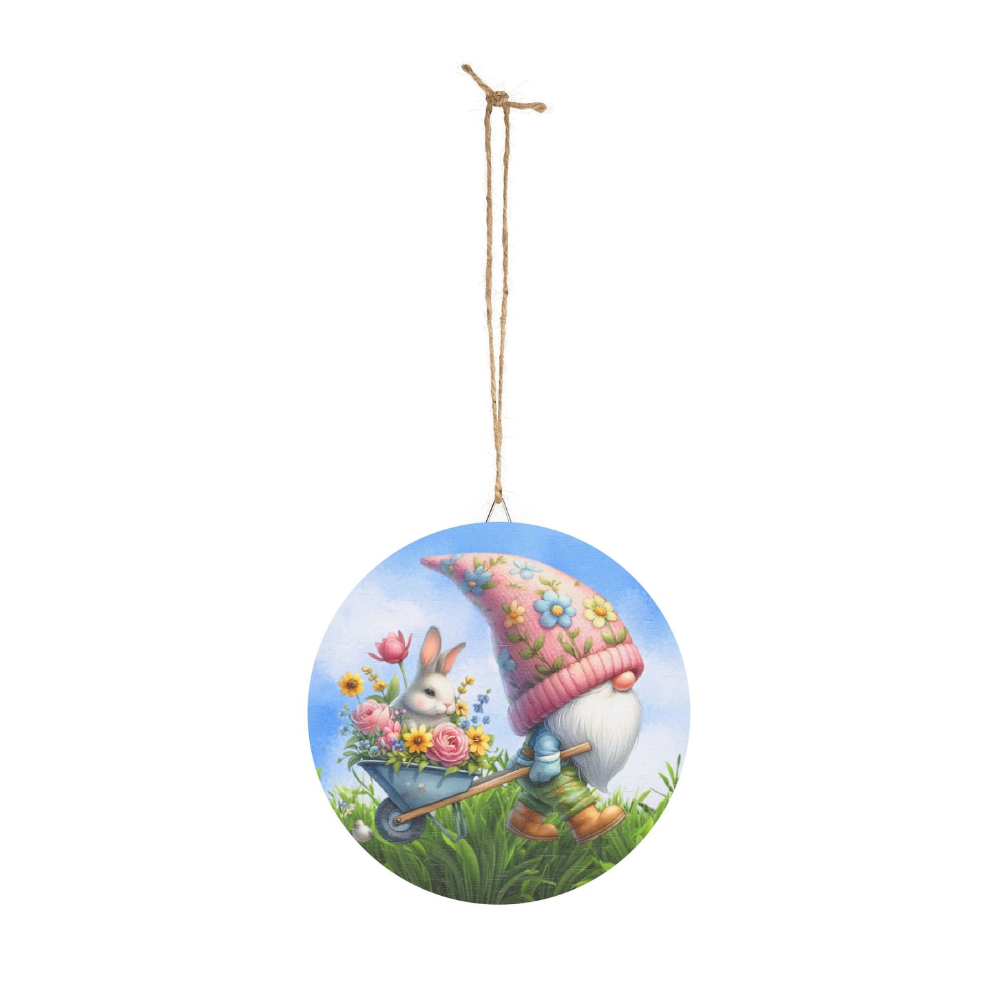 Whimsical Spring Gnome Rustic Charm Wood Sign - Floral Decor for Easter and Home