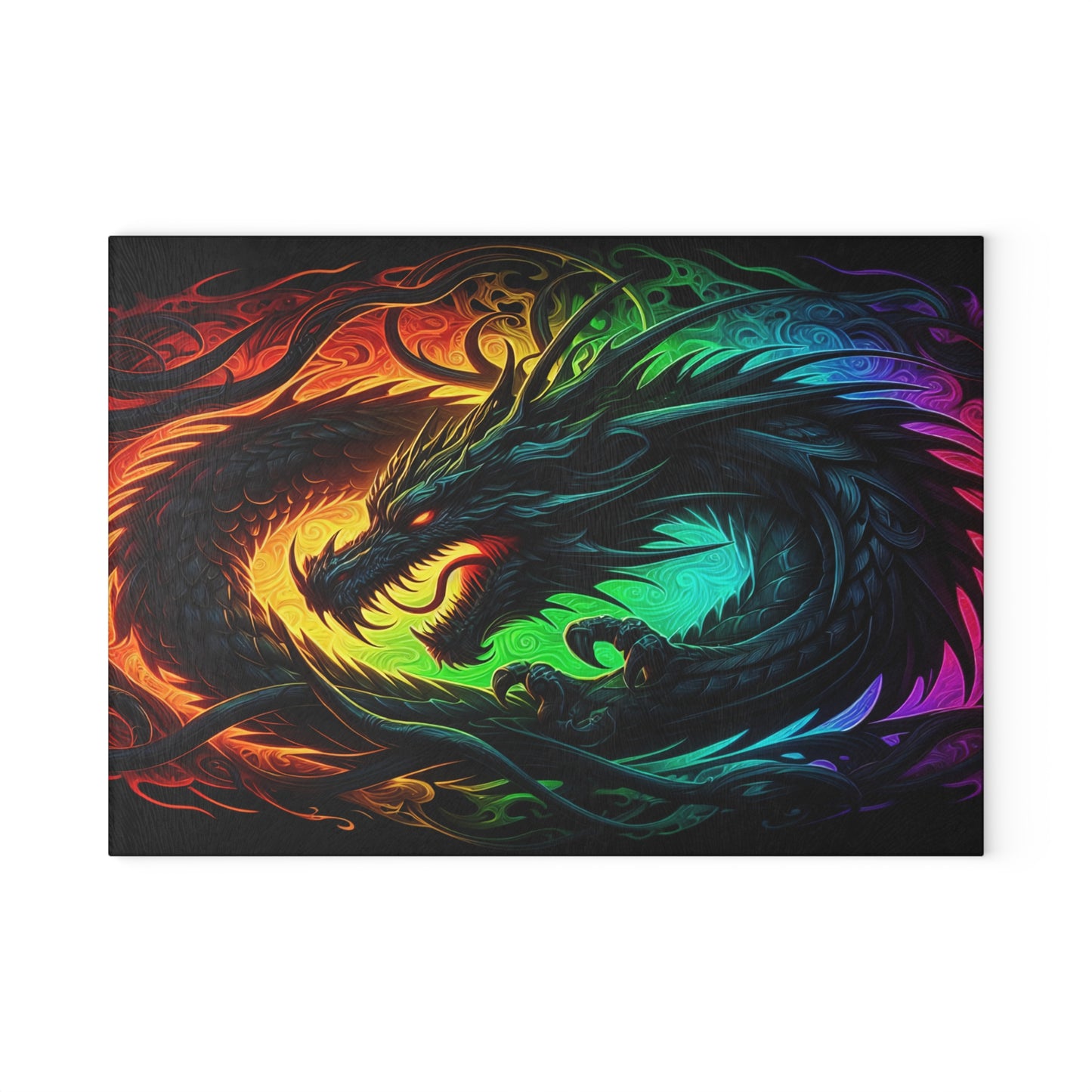 Vibrant Dragon Glass Cutting Board - Colorful Kitchen Art
