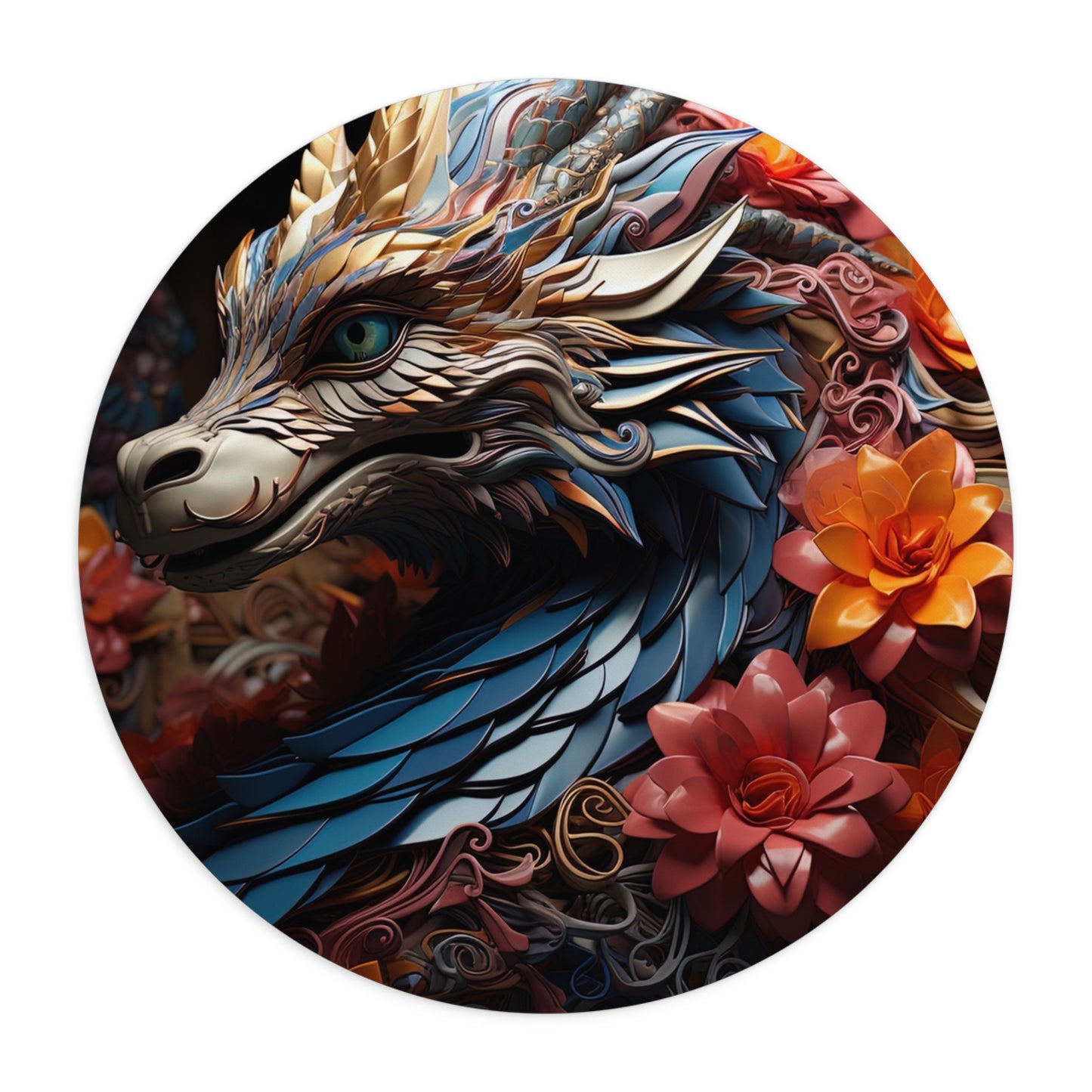 Colorful Dragon Desk Mouse Pad with Floral Design - Artistic & Eye-Catching Desk Accessory