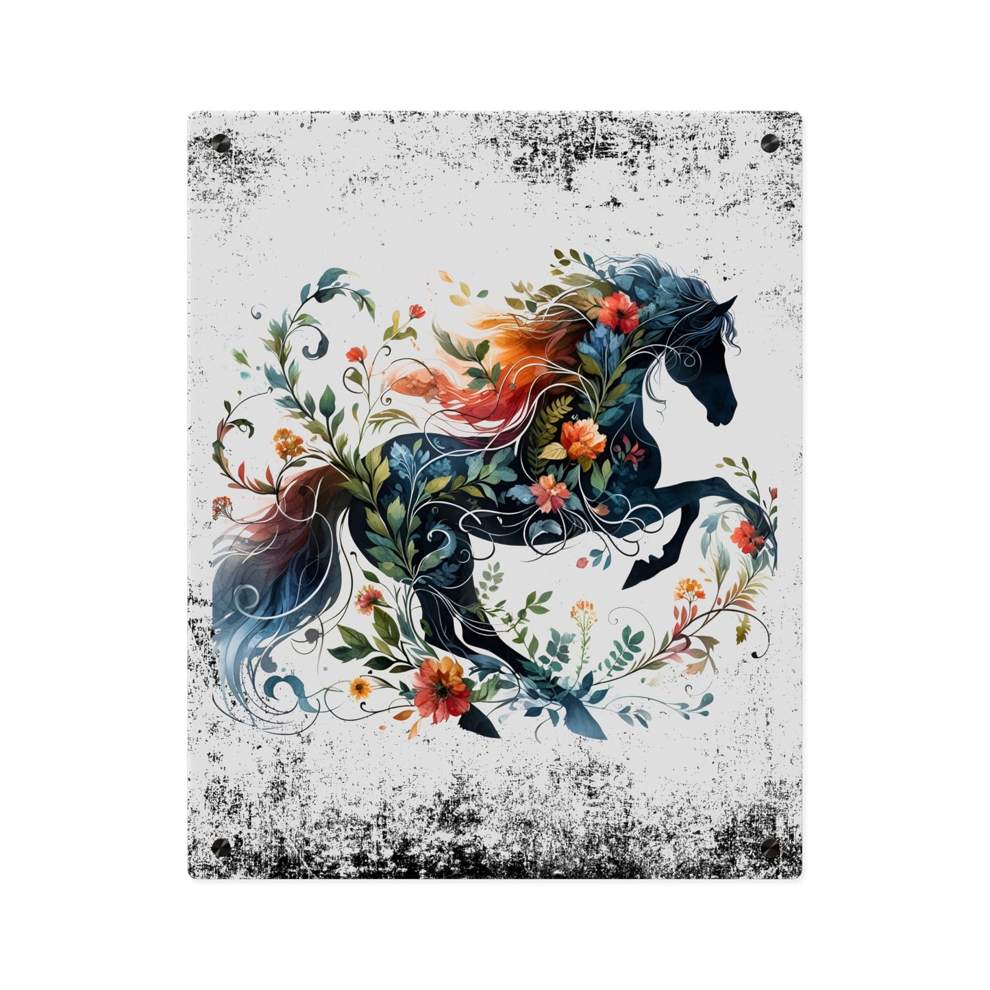Vibrant Floral Horse Acrylic Wall Art Panel - Home Decor