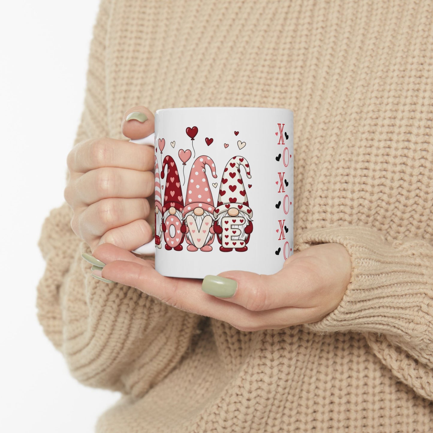 Valentine Gnome Mug (11oz, 15oz) — XOXO Heart Coffee Cup